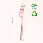 Liacere 200 Pack Rose Gold Disposable Forks - 7.4 Inch Heavy Duty Plastic - Rose Gold Silverware for Catering, Parties, Dinners, Weddings & Mother's Day