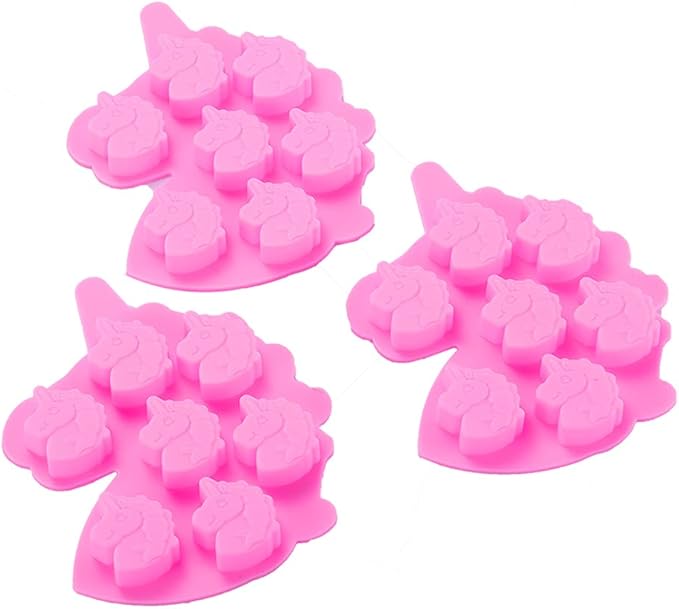 3 Pack Medium Size 7 Cavities Unicorn Silicone Chocolate Mold for Making Unicorn Shape Gummy, Candy, Chocolate, Ice Cube, Jelly, Mousse, Small Cake