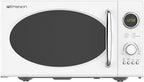 Emerson MWRG0901W 0.9 Cu. Ft. Retro Microwave with 1,000W Grill Function, 800W Cooking Power, LED Display, 5 Power Levels, 8 Auto Menus, Glass Turntable, Child Lock, White Countertop Design