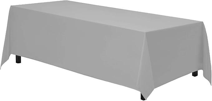 Gee Di Moda Rectangle Tablecloth - 90 x 156 Inch Silver Table Cloth for 8 Foot Table with Floor-Length Drop - Heavy Duty Washable Fabric - 8 Ft Buffet Table, Holiday Party, Wedding & Baby Shower