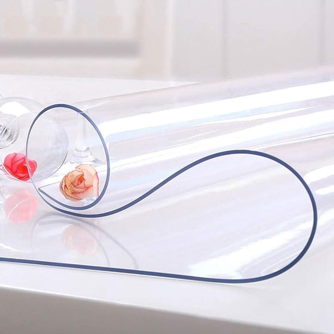 NECAUX Custom 46 x 56 Inch Clear Table Cover Protector, 1.5mm Thick Plastic Waterproof Heavy Duty Desk Pad Mat Non-Slip Tablecloth Protector for Coffee Table, Sofa Table, Media Stand, Countertop