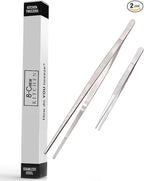 8-CREW KITCHEN Professional Chef Tongs 2 pc Set - 12” 304 Stainless Steel Tweezer for Cooking and Multi-Use - 6” Culinary Tweezer for Plating, Bar and Food Decorating