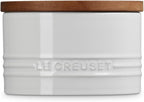 Le Creuset Signature Salt Cellar and Storage Canister with Wood Lid, 16 oz., White