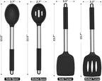 Pack of 4 Silicone Cooking Utensils Set, Non Stick, Heat Resistent Large Solid Spatulas, Slotted Spoons, BPA Free, Kitchen Turners for Frying, Mixing,Serving,Draining,Turning,Stirring