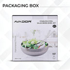 Avador® Set of 3 Premium Stainless Steel Salad Mixing Bowl Hammered Finish | Handmade | Includes Salad Serving Utensils (Stainless Steel)
