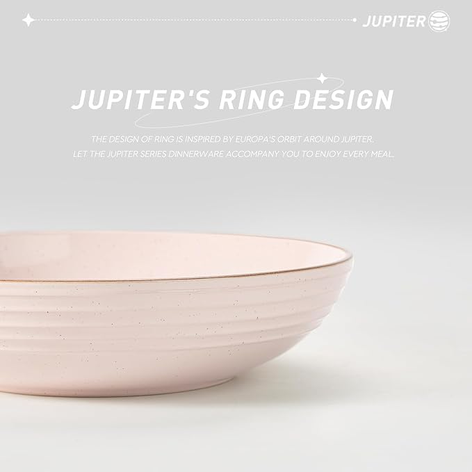 famiware Jupiter Pasta Bowls, 30 OZ Large Salad Bowls Set of 4, Microwave and Dishwasher Safe, Sturdy and Stackable, Serving Bowls for Kitchen, Light Pink