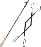 Heavy Duty 32” Long Fireplace Fire Pit Campfire Poker Stick and 26” Fireplace Tongs Tool Sets, Log Grabber, Rust Resistant Black Finish Camping Fireplace Tools for Indoor/Outdoor
