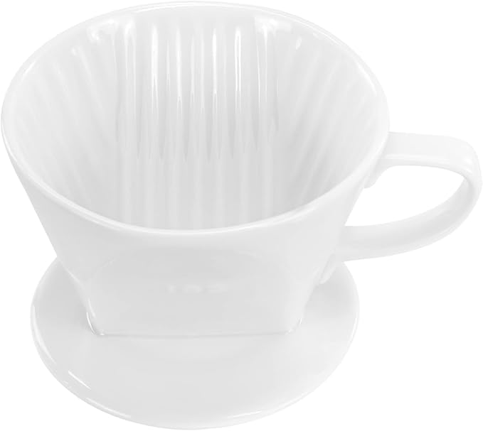 Pour Over Ceramic - Coffee Dripper with 3 Holes Flat Bottom, Porcelain Slow Filter Cone for Travel, Camping, Office, Home, Coffee Maker Brew