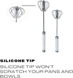 Stainless Steel Push Whisk - Easy to Use Manual Hand Mixer & Plunger Whisk - Make Froth, Foam & Whipped Cream - Semi Auto Egg Beater Plastic Tip Won’t Scratch Pans (2 Pack 10in & 12in) STEEL