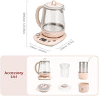 BUYDEEM Health Pot K2763-BA-PK Lite, Glass Electric Kettle for Tea & Coffee, Hot Water Boiler and Wamer with Stew Pot, Temperature Control, Pink, 1.5L