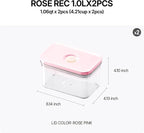 VAKUEN Premium Airtight Food Storage Containers ROSE Rectangular 1.06qt 2P/SET, Patented Double Silicone Lining, 100% Leak Proof, BPA-FREE