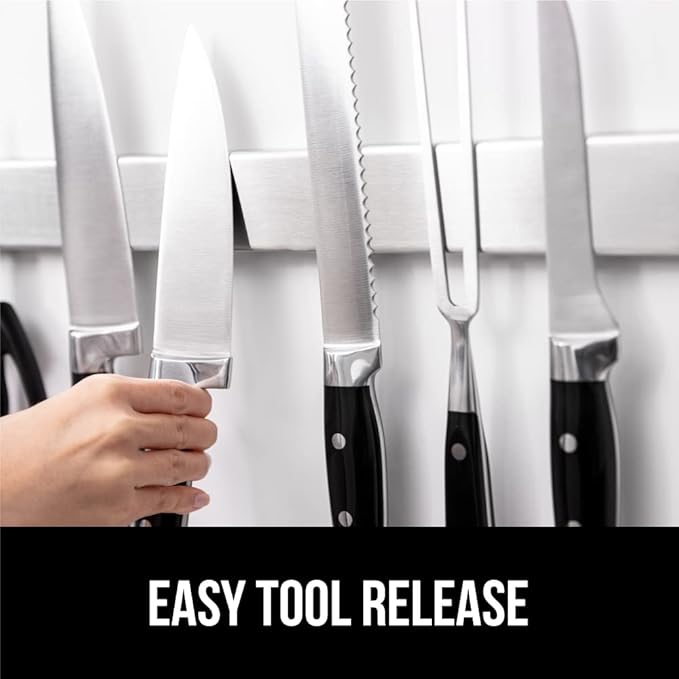 GORILLA GRIP Stainless Steel Magnetic Knife Holder for Wall, Multi-Purpose Magnet Bar for Knives, Tools, Art Supplies, Heavy Duty Strip Holds Up to 6 lbs, Kitchen Organizer, 12 Inch, Drilling Required
