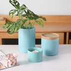 Sweejar Kitchen Canisters Ceramic Food Storage Jar, Stackable Containers with Airtight Seal Wooden Lid for Serving Ground Coffee, Tea, Sugar, Spice and More - 5 Fl Oz(Turquoise)