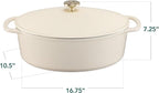 Best Choice Products Oval 7.5 Quart Enamel Cast-Iron Dutch Oven, Heavy-Duty Pre-Seasoned for Baking, Cooking w/Side Handles – Vanilla Buttercream