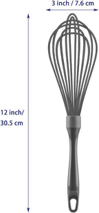 Dishwasher Safe Whisk, Professional Whisks For Cooking Non-Scratch, Stainless Steel & Silicone Wisk, Plastic Rubber Whisk Tool For Nonstick Cookware Pans, Heat Resistant Whisk 12-Inch, Grey