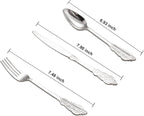 WDF 200 Pieces Silver Plastic Silverware Disposable - 50Guests Silverware Plastic Cutlery - Disposable Utensils Includes 100 Forks, 50 Spoons, 50 Knives Perfect for Christmas Wedding or Party