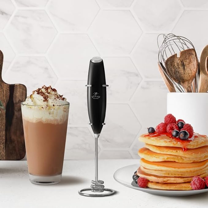 Zulay Kitchen Milk Frother with Patented Tornado Triple Whisk – Handheld Foam Maker for Coffee, Lattes, Matcha & Hot Chocolate – Rich, Creamy Froth in Seconds
