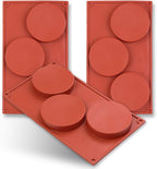 homEdge 3-Cavity Disc Shape Silicone Mold, 3 Packs Disc Cake, Gustard, Resin Coaster, Tart, Handmade Soap Molds-Brown