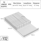 Domax Bamboo In-drawer Knife Block - Knife Drawer Organizer Insert Large Handle Steak Knife Holder, Kitchen Drawer Knife Organizer Fits for 12 knives and 1 Sharpening Steel (Not Included), White