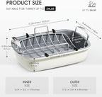 Roasting Pan, 17 Inch x 13 Inch Roaster with Removable Rack, Nonstick Roaster Pan for Roasting Turkey, Meat & Vegetables (Beige)