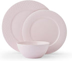 Miksa Trellis Pink Bone China Chip Resistant Lightweight 12 Piece Dinnerware Set, Service for 4