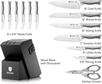 BRODARK Kitchen Knife Set with Block - 15-Piece Knife Block Set with Built-in Sharpener - High Carbon Stainless Steel Kitchen Knives Set for Kitchen - Christmas Gift, Shark Series