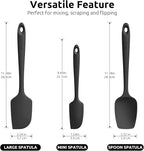 U-Taste Silicone Baking Spatula Set: 480ºF High Heat Resistant, Food Grade Flexible Rubber Kitchen Cooking Mixing Scraper, Food Grade Seamless Utensil for Nonstick Cookware Set of 3 (Black)