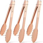 MSY BIGSUNNY 9 Inch Kitchen Food Tongs for Cooking and Serving Tongs- Aluminum - Set of 3 (pink gold)