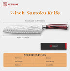 KEEMAKE 7 Inch Japanese Santoku Knife, Ultra-Sharp 1.4116 High Carbon Steel Blade with Pakkawood Handle, Professional Chef's Knife for Kitchen w/Sheath and Gift Box