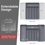 Aujen Silverware Organizer - Expandable Kitchen Drawer Organizer, Adjustable Utensil Organizer, Cutlery Tray for Forks, Knives, Multipurpose Kitchen Organizers and Storage Solution, Grey, Large