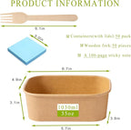 MINCOCO 50 Count Disposable Paper Bowls with Lids Meal Prep Containers 【Includes 50 Wooden Forks + 100 Labels】 Salad Food Containers Freezer & Microwave Safe Leakproof Soup Bowls (35 Ounce, 50-Count)