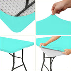 10 Pack Fitted Tablecloth for 6 Foot Rectangle Tables, Aqua Blue Elastic Outdoor Picnic Table Cover, Washable Stretch Folding Table Cloths 6 ft for Camping Party Patio Kitchen Banquet, 30" W x 72" L