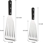 HaSteeL 2 Pack Fish Spatula Turner, 12.5" & 11" Stainless Steel Slotted Spatula Set for Kitchen Cooking, Flipping, Turning, Frying & Grilling, Full Tang ABS Handle, Dishwasher Safe