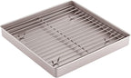 CHEFMADE Roasting Pan with Rack, 11-Inch Non-Stick Square Shallow Dish Sheet Pan with Wire Rack for Oven Baking, BBQ and Roasting 11.2" x 11.2" x 1.4" (Champagne Gold)