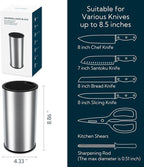KITCHENDAO Universal Stainless Steel Knife Block,Round Kitchen Knife Holder without Knives, Modern Countertop Space Saver Knife Storage Stand with Slots for Scissors,Detachable for Easy Cleaning