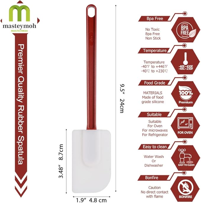 Flexible Rubber Spatulas, Silicone Spatula Set, Soft Rubber Spatula Scraper 9.5 Inches, Commercial Spatula, Silicone Scraper Spatula,Spatulas Set Resistant to 500℉ (2 Scrapers 9.5")