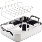 KitchenAid 5-Ply Clad Stainless Steel Roasting Pan/Roaster with Removable Rack, 15 Inch x 11.5 Inch - Polished Stainless Steel