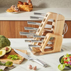 KINGSTONE Kitchen Knife Set with Block, 14 Pcs German Stainless Steel Knife Set with Built-in Sharpener, Dishwasher Safe Knife Block Set(natural, 14pcs)