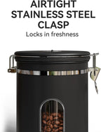 Veken Coffee Canister with Window,Airtight Stainless Steel Pantry Container,Home Kitchen Food Storage Organizers for Ground,Beans,Espresso,Rice,Tea,Sugar,Cereal, Flour,Bar Accessories,Gifts,22OZ,Black