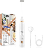 DSP Milk Frother Handheld Rechargeable, Frother for Coffee, Drink Mixer with 3 Speeds 10200RPM, Kitchen Powerful Frother Wand, Suitable for Stirring Eggs, Milk, Juice, Milk Powder (Snow White)