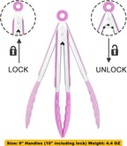 Serving Tongs with Silicone Tips 9 Inches Stainless Steel Food Tongs, Set of 3 (Pink)