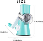 Ourokhome Rotary Cheese Grater Hand Crank, Kitchen Shredder Speed Mandolin Slicer Nut Grinder with Handle and Drum Blades for Cheese, Vegetable, Walnut, Chocolate, Potato, Carrot, 3 Blades, Blue