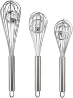 3 Pack 9, 10, 12 inch Balloon Whisk Double Balloon Wire Whisk Blending Whisking Beating Stirring Egg Beater Stainless Steel(with inside Ball)