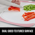 GORILLA GRIP BPA-Free Reversible Kitchen Cutting Board Set of 3, US Designed, Nonporous, Juice Grooves Catch Liquid, Slip Resistant Border, Dishwasher Safe, Durable Large Food Chopping Boards, Pink