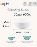 20 OZ Max White Opal Glass Cereal Bowl Set of 6, 6 inch Dishwasher & Microwave Safe Round Geometric Faceted Bowls for Kitchen, Salad, Soup and Rice