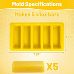 Silicone Beeswax Mold, Makes 5 x 1 OZ Wax Bars with The Word Beeswax Embossed, Reusable Beeswax Bar Mold, Reusable, Easy Release, Reusable Silicone Molds for DIY Soap, Candle, Wax Block Crafting