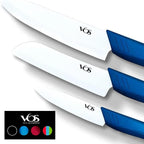 Vos Ceramic Knife Set in Elegant Gift Box, Ceramic Knives Set For Kitchen, Ultra Sharp Kitchen Knife Set with Covers, 4" 5" 6" Paring, Santoku & Chef Knife, Lightweight, Dishwasher safe (Blue Handle)