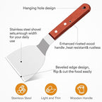 Metal Spatula Set for Cast Iron Skillet, Wide Griddle Stainless Steel Spatula Flipper Turner Utensil Set for Kitchen Use with Short Wood Handle Beveled Edge for Pancake, Egg, Burger, Omelet, 2 Pack
