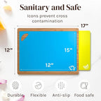 Bamboo Wood Cutting Board Set, Bamboo with 6 Color Coded Flexible Plastic Chopping Mats with Food Icons, Wooden Cutting Boards for Kitchen, Wooden Chopping Board Set Non Toxic Dishwasher Safe