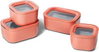 Caraway Mini Food Storage 9pc Set - Glass Storage Containers for Food - Non-Toxic Ceramic-Coated Glass - Air Release Technology - Compact & Stackable Design - Perracotta